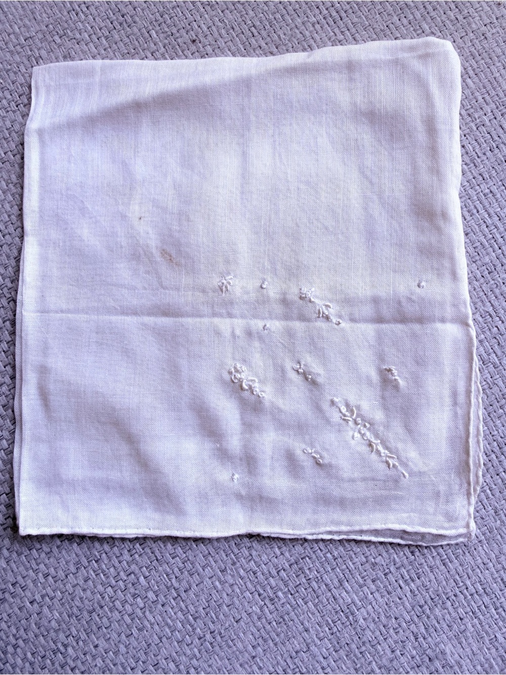 White Embroidered Linen Handkerchief
